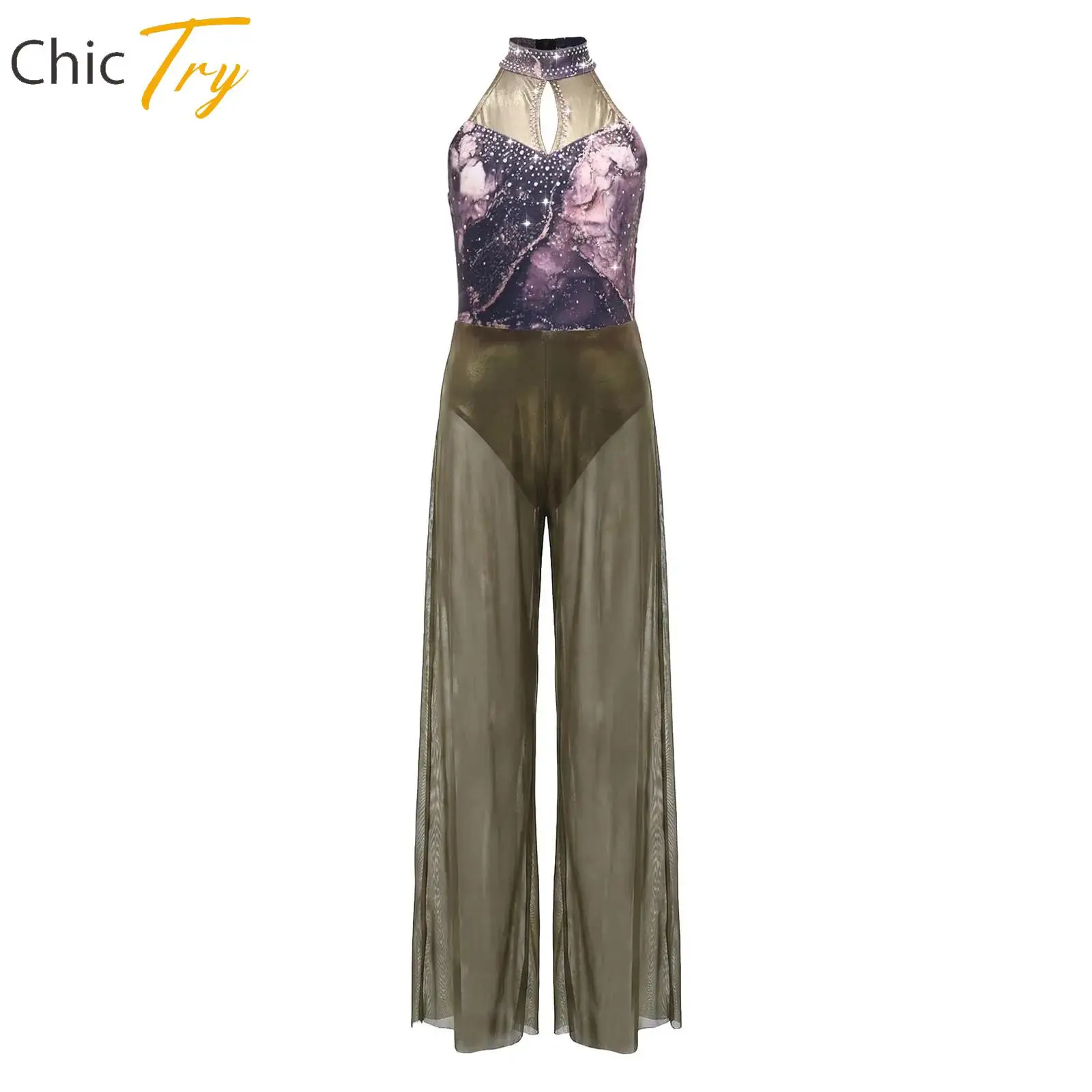

Kids Girl Modern Lyrical Dance Jumpsuit Sheer Mesh Briefs Bodysuit Ballet Skating Gymnastics Acrobatics Jazz Performance Costume
