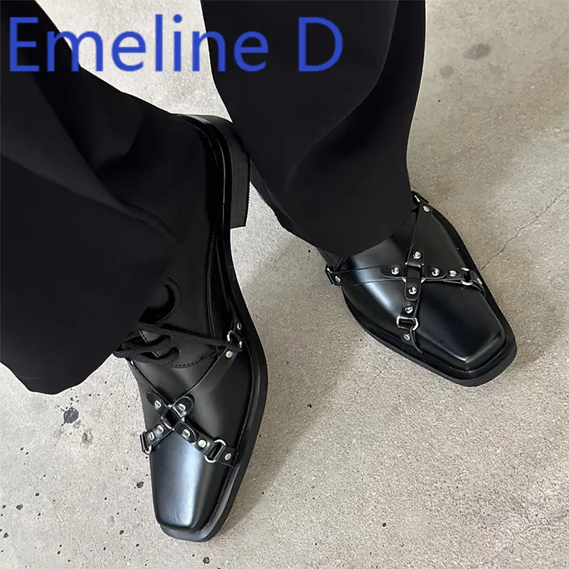 

Lace Up Derby Shoes Spring and Summer New Design Niche Pointed Leather Shoes Men's and Women's Thick Soled High-End Mules Shoes