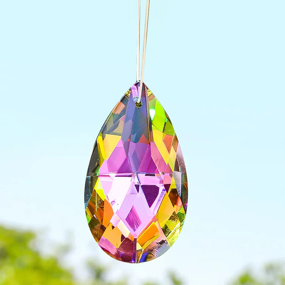 50mm iridescente Teardrop Crystal Prism Suncatcher Hanging for Windows Rainbow Maker lampadario parti pendente giardino Home Decor