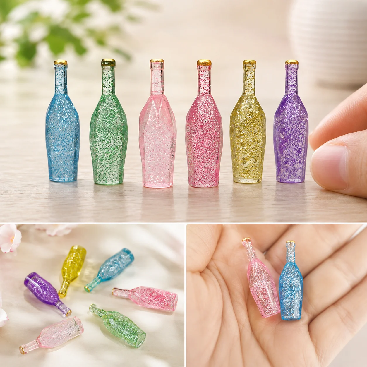 5PCS Mini Glitter Wine Bottle Charms Resin DIY Accessories Fake Mini Bottle Model Decoration Night Light Crafts Home Decor