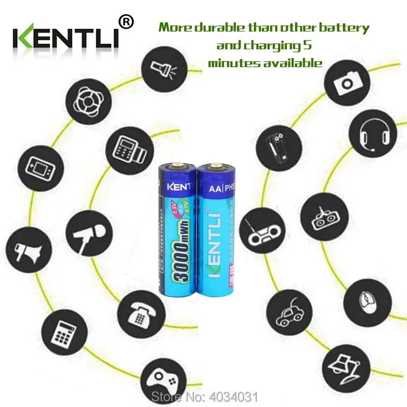 KENTLI Stable voltage 3000mWh AA batteries 1.5V rechargeable aa battery lithium polymer battery for camera ect