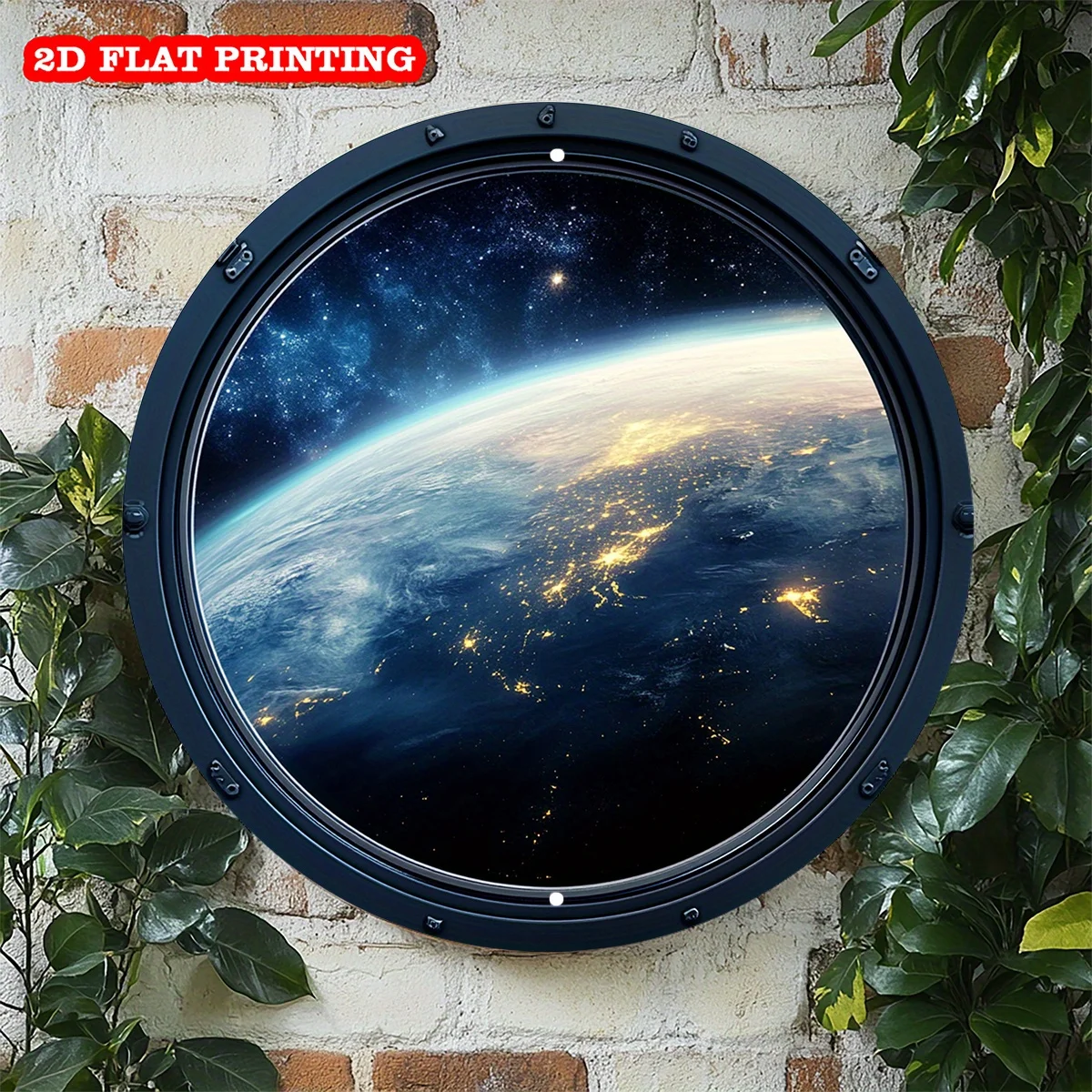 2D Retro-Metallschild, Weltraum-Thema, runde Wandkunst, Erde-Sternenhimmel-Design, vorgebohrt, einfach zu hängen, für Zuhause, Wohnzimmer, Garten, Terrasse