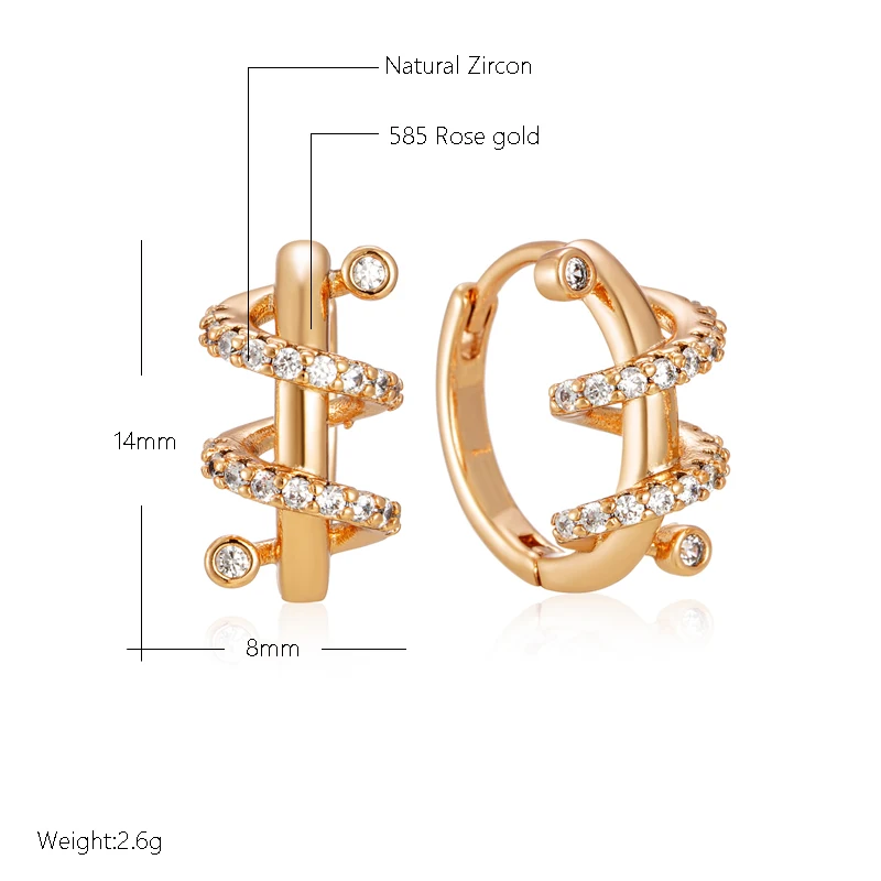 Kinel Trendy 585 Rose Gold Color Hoop Earrings for Women Unique Geometry Shiny Natural Zircon Accessories Daily Fine Jewelry