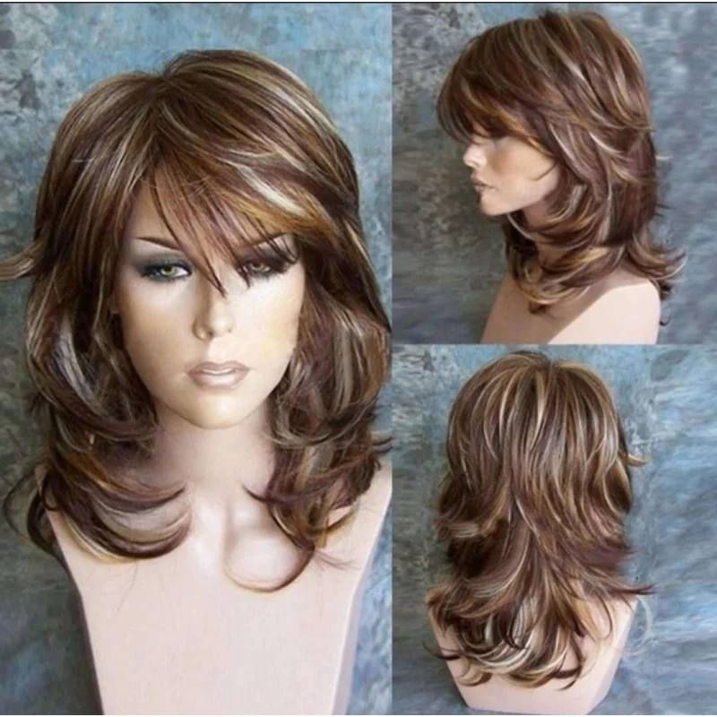 New , European and American style, highlighted gradient long curly synthetic fiber wig