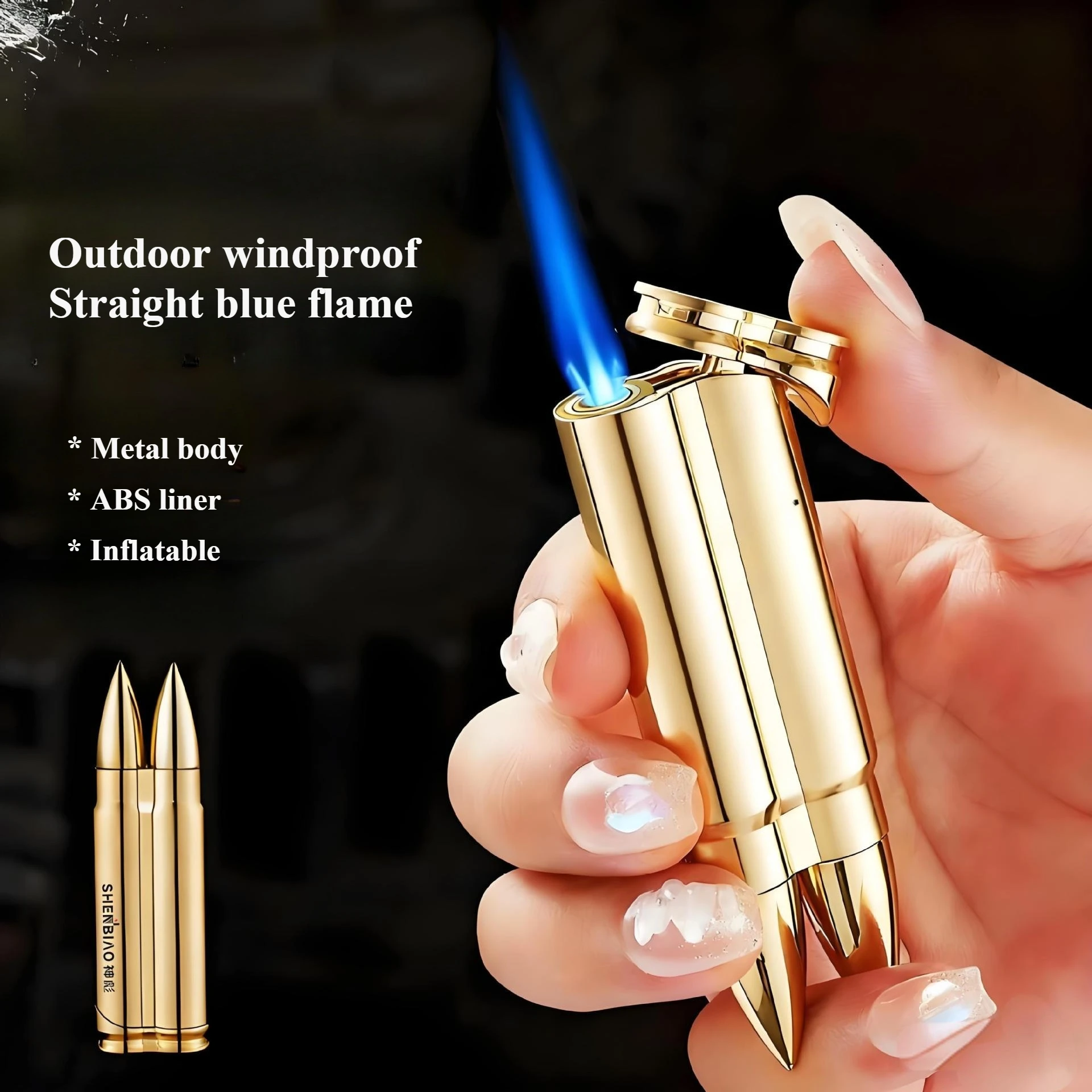 New Windproof Metal Twin Bullet Lighter Jet Blue Flame RefillableLighters , Men's Cigarette Gift Outdoor Camping