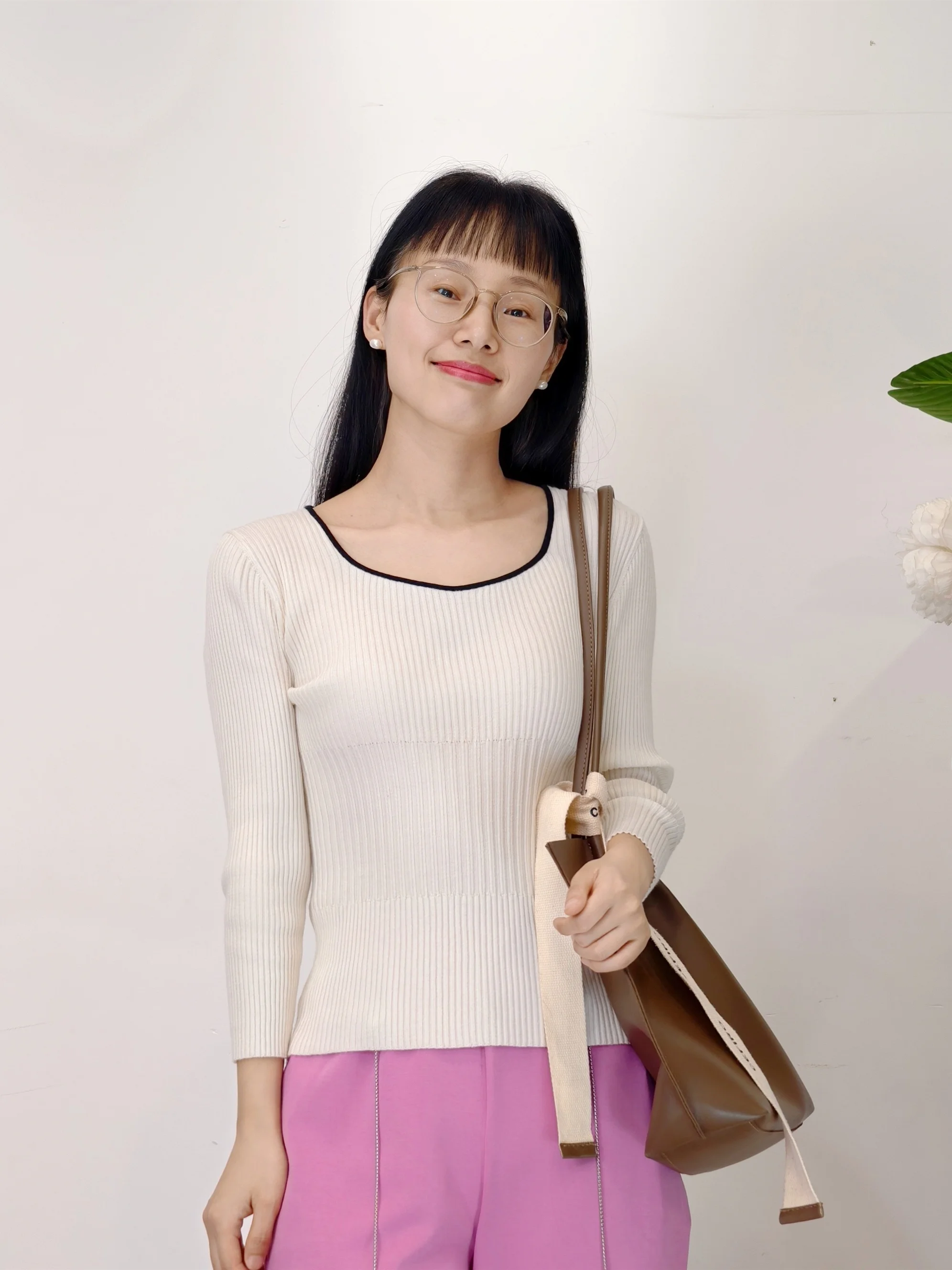 Cr.Lu Spring Autumn Knitted Slim Fit Long Sleeve Square Collar Base Shirt Women's Fashion Outerwear Regular Length Color Block