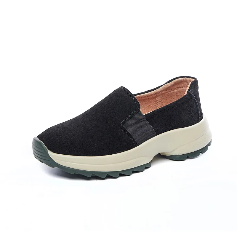 

Women's Sports Shoes Multi Functional Sloping Heel Thick Sole Vulcanized Shoes Black Genuine Leather Women's Leather Shoes