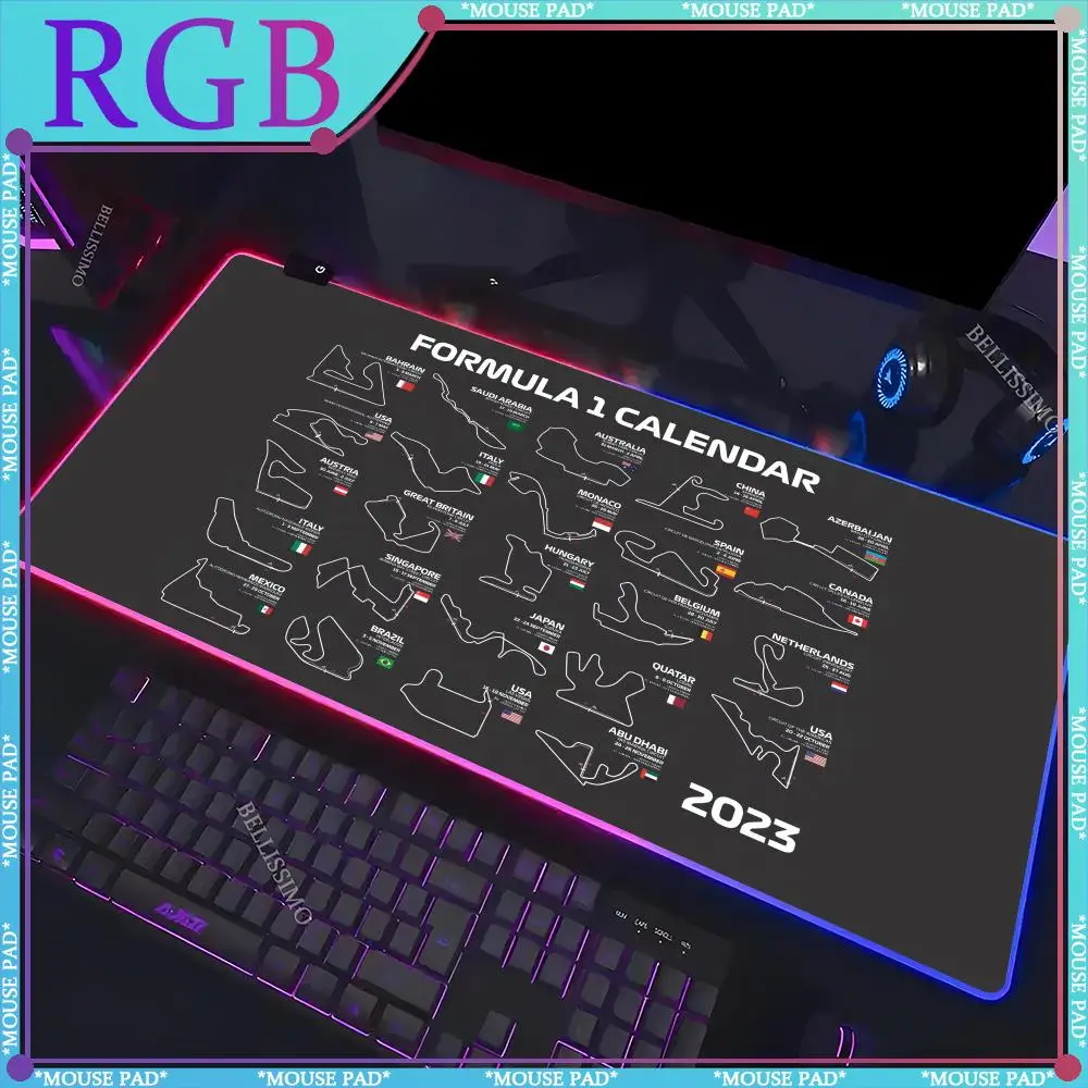 RGB Formula One Track Large XXL MousePad LED Gaming Keyboard Pad Gaming Accessories Luminous Non-slip Desk Mat Rubber Mouse Pad