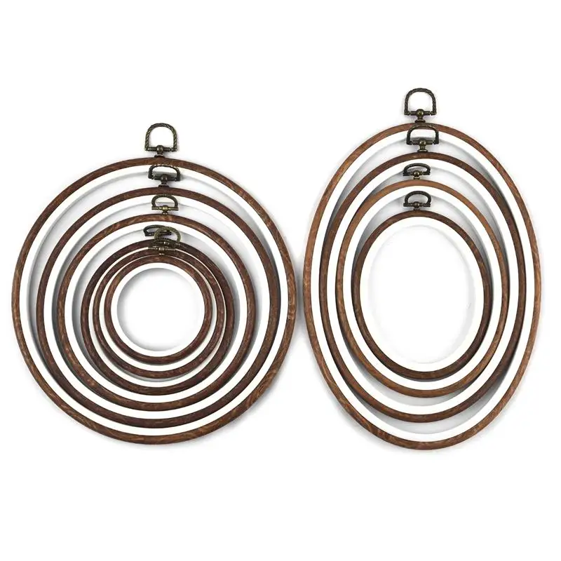 Sewing Tool Round Oval Wooden Embroidery Hoops Frame Set Color Plastic Embroidery Hoop Rings DIY Cross Stitch Needle Craft Tool view 2
