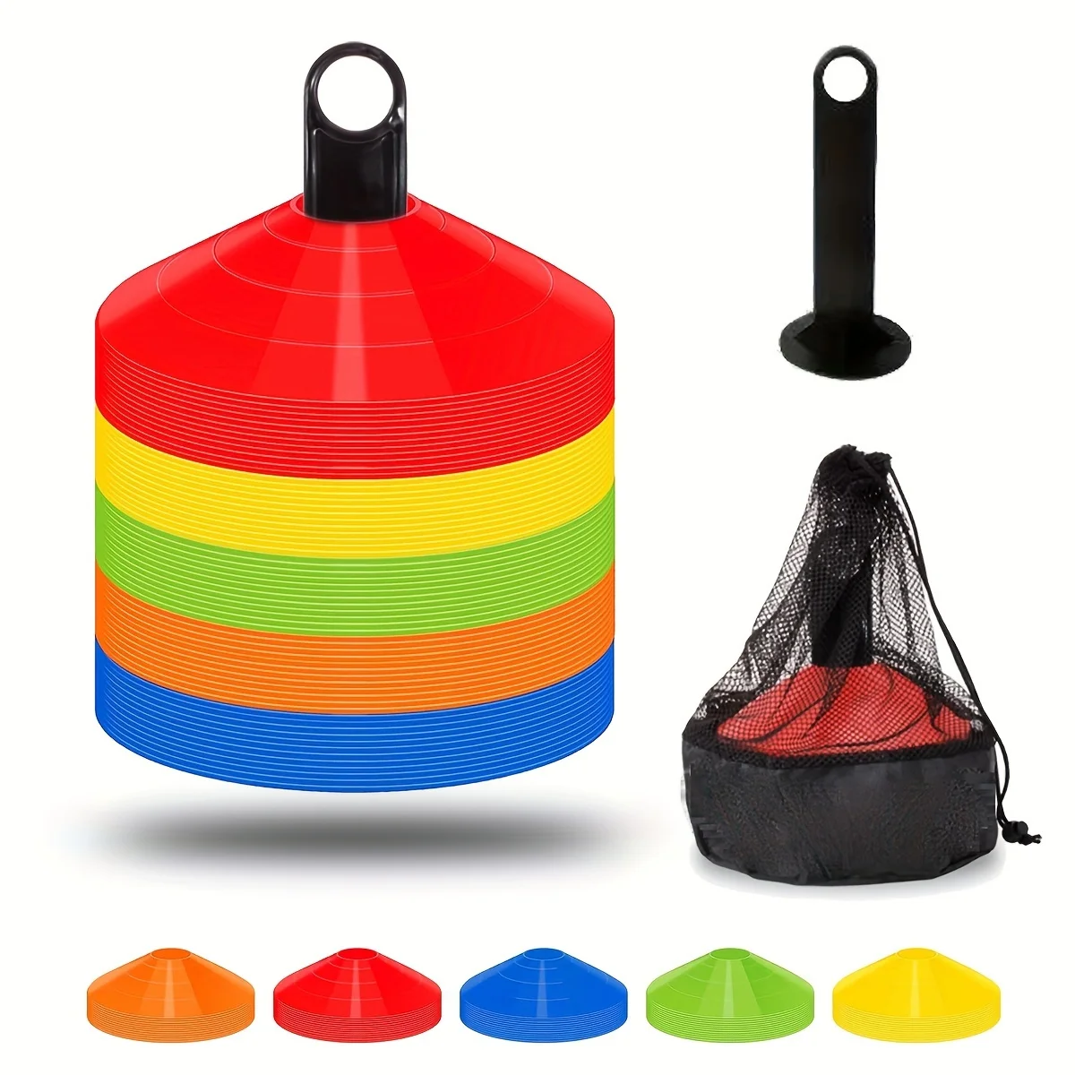 

50pcs Thickened Soccer Cones With Carry Bag And Holder For Sports Training, Football, Basketball Practice Equipment
