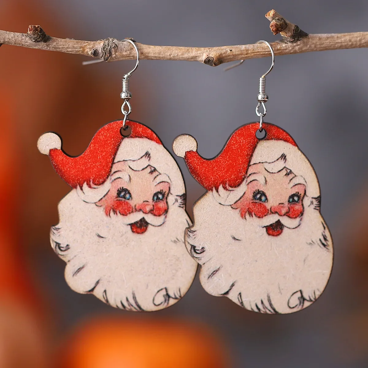 Minimalist Retro Santa Claus Earrings for Women Fashionable Creative Color Blocking Wooden Drop Earrings for Girls Gifts