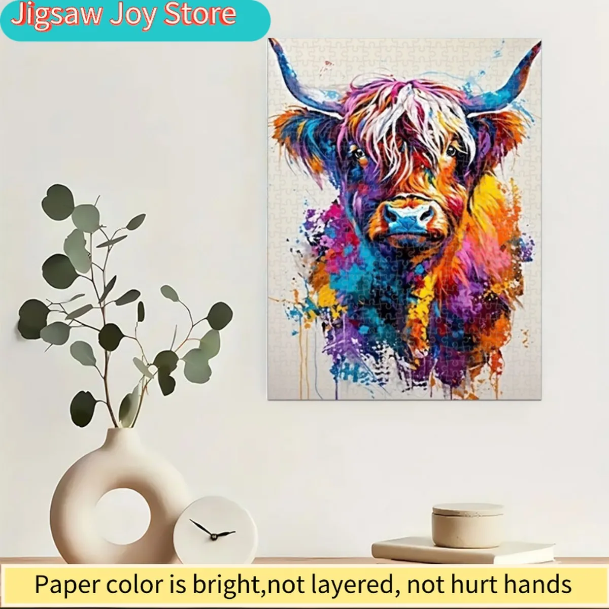 

Набор из 1200 элементов для сборки пазла: Яркая корова Хайленд, 200 деталей, 60x80 см, идеально подходит для декора гостиной, прочная холщовая основа.