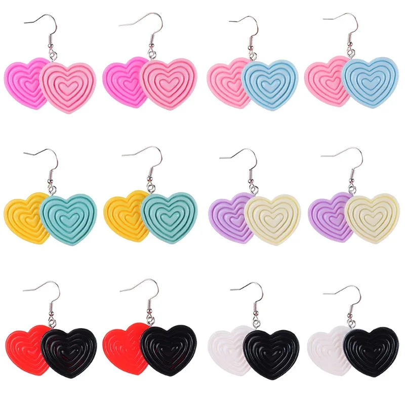 1pair Simple Line Color Combination Fashion Heart Double Love Girl Heart Ear Hook Earrings Earrings Jewelry