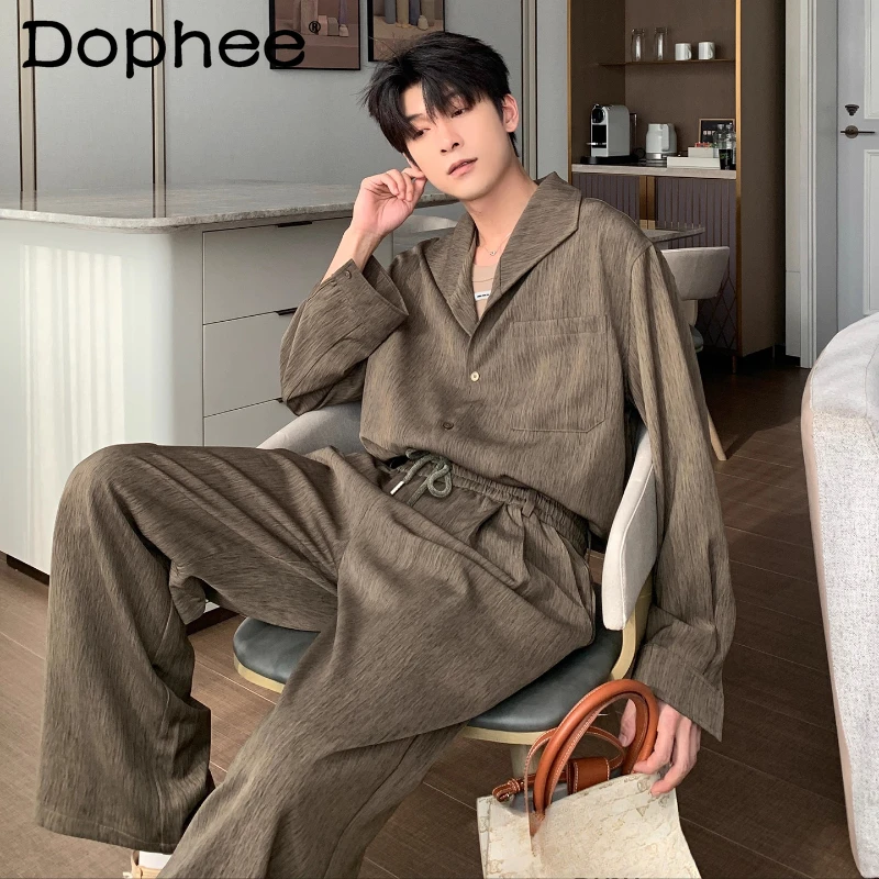 

2025 Men's Autumn New Two-Piece Sets Long Sleeve Pocket Decoration Shirts Comfort Pants Sets Handsome Men's Solid Color 2pcs
