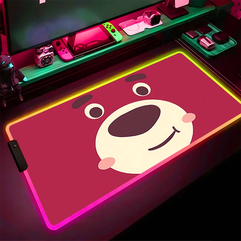 RGB LED Mouse Pad Gaming Mat PC Accessories Mousepad Desk Mat Strawberry Bear L-lotso Non Slip Extended Pad Rubber Keyboard Pad
