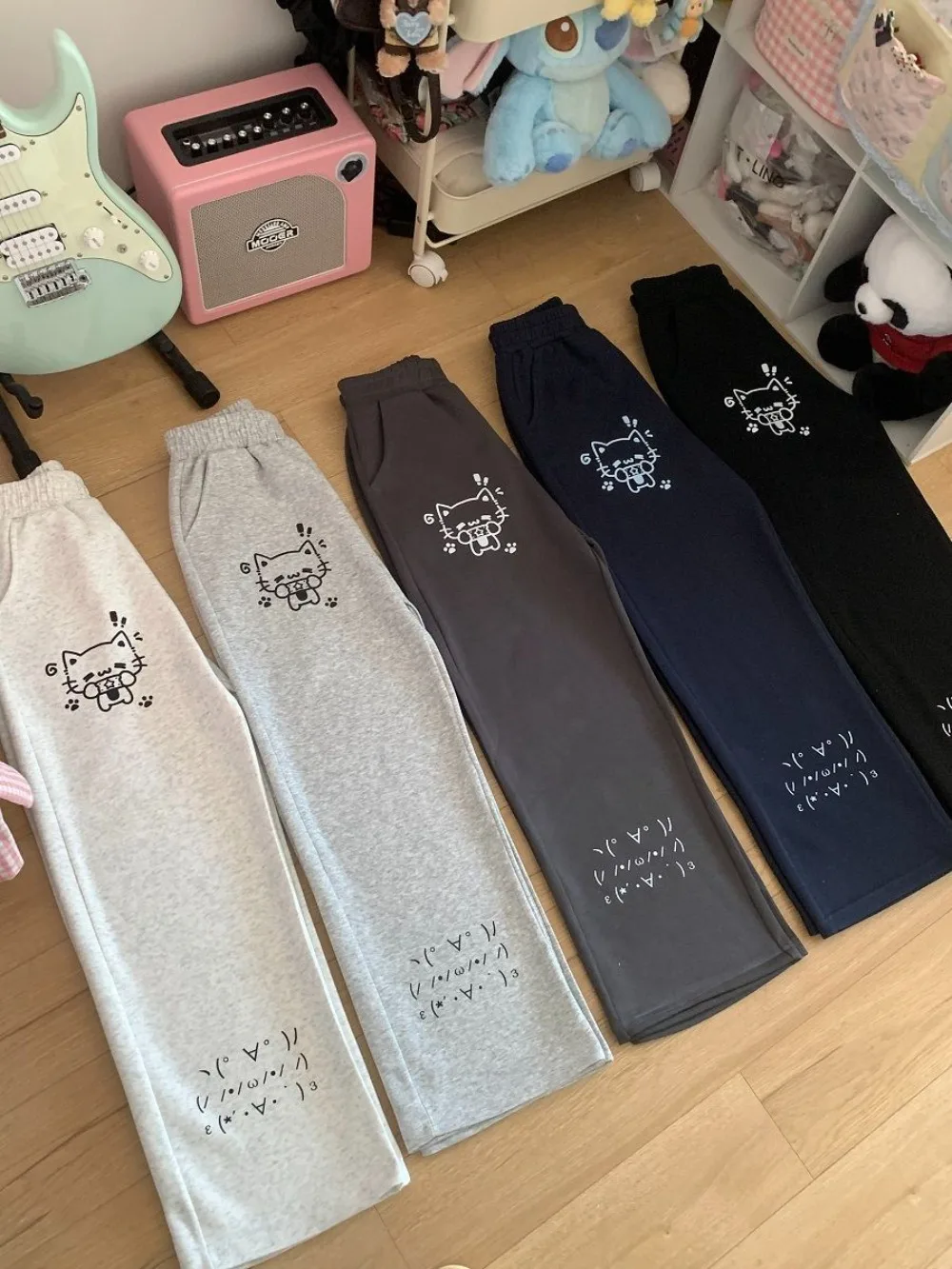 Winter New Korea Chic Lazy Slim Trousers Simple Office Lady Lovely Print Sweatpants Casual Cat Preppy Style Student Pants