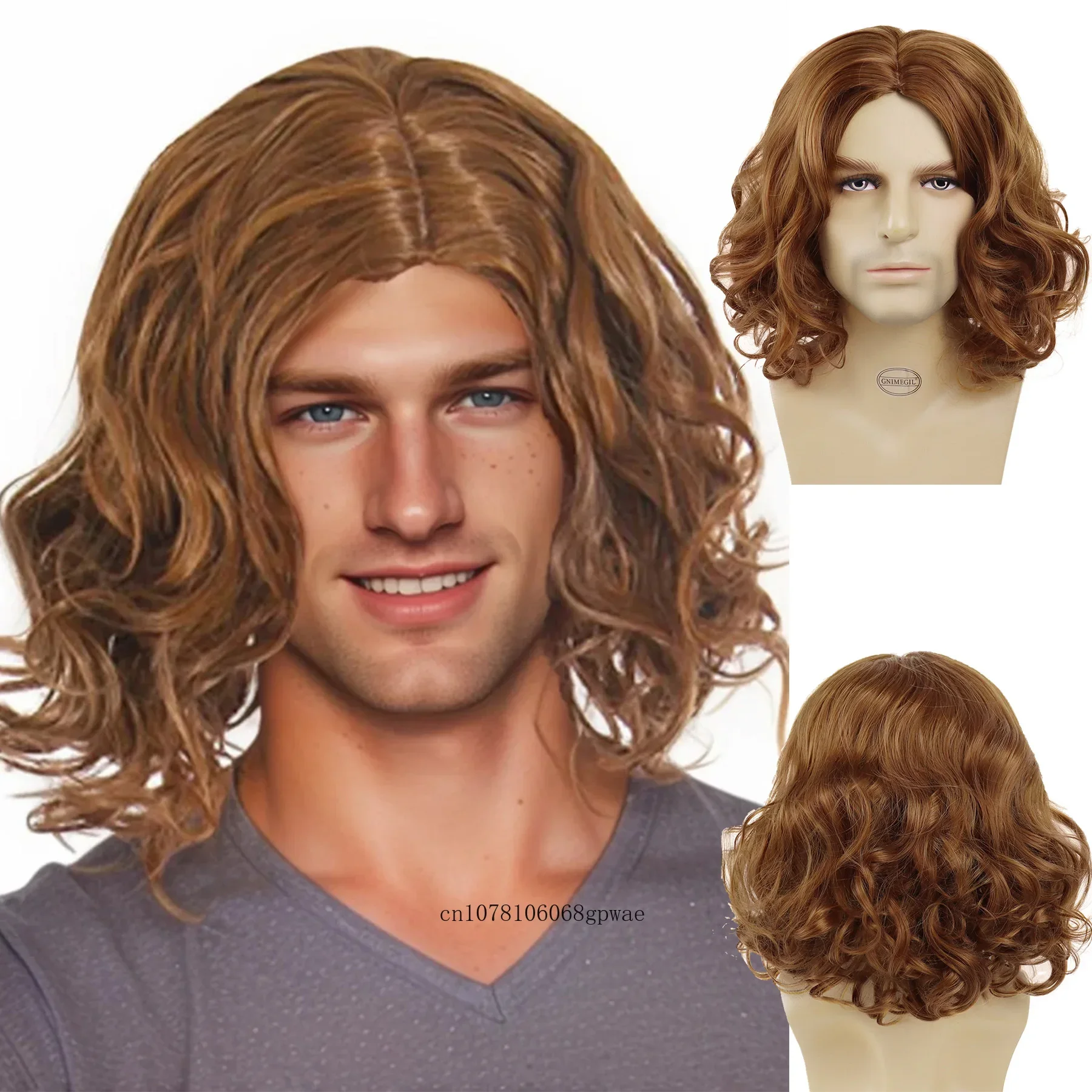 Short Blonde Wigs Synthetic Hair Natural Fluffy Middle Part Curly Cosplay Rocker Wig for Men Male Daily Halloween Heat Resistant