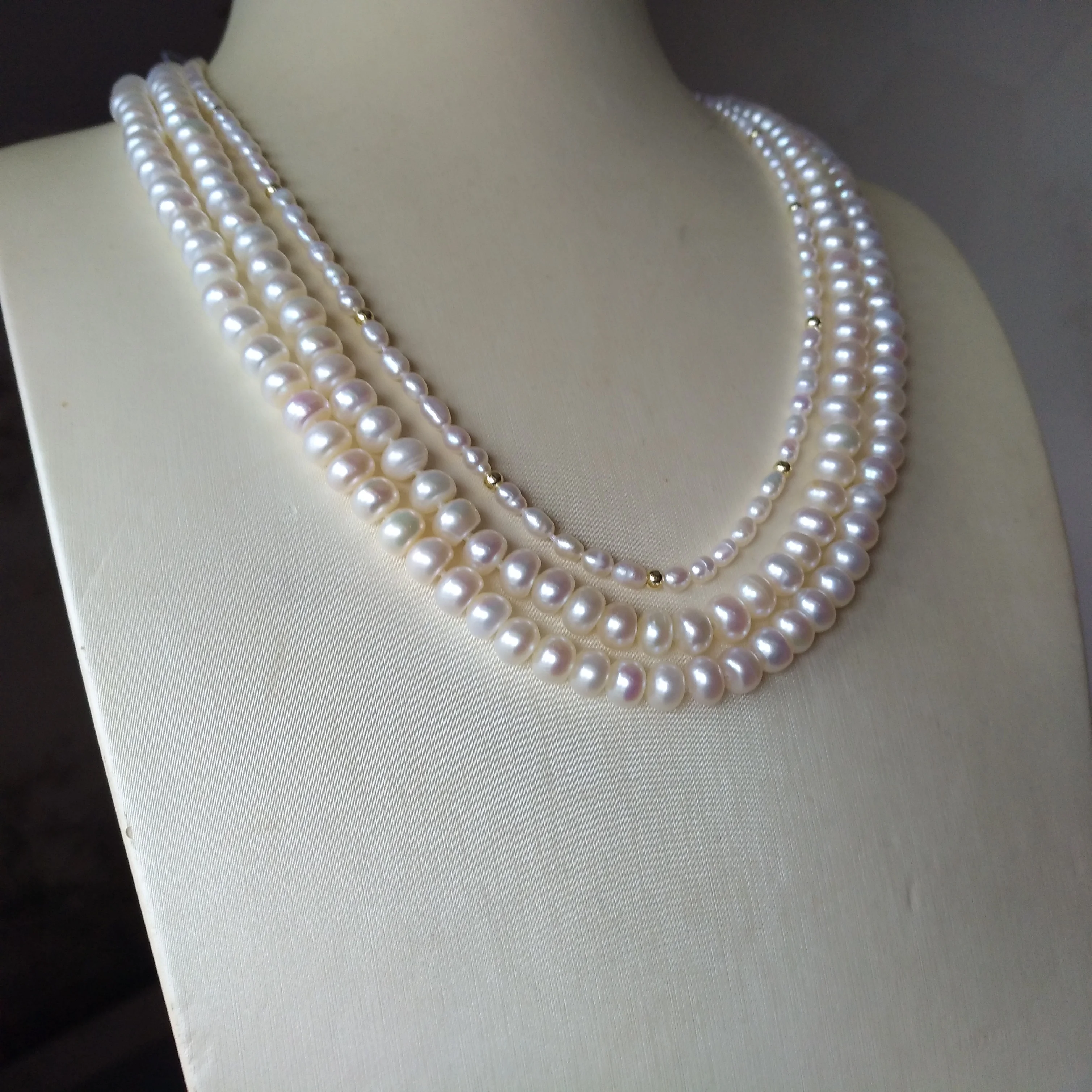 3row Genuine Natural AAA+  White Akoya Pearl Necklace 40CM We specialize in pearl jewelry.