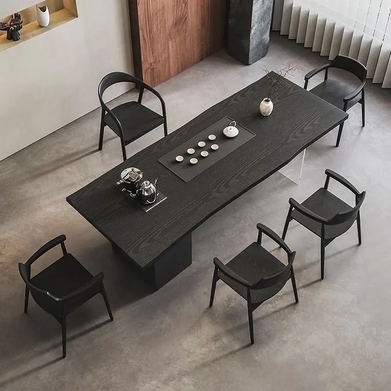 Casa, mesa de chá integrada, carbonizada, madeira maciça, combinação, moderna, simples