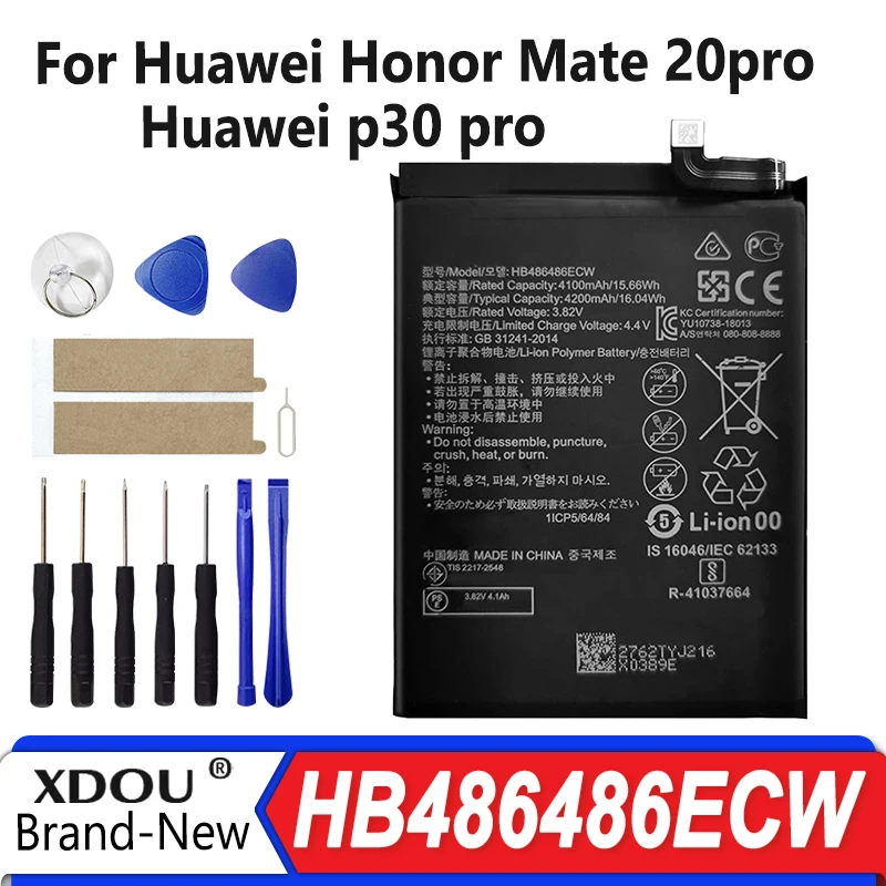 Brandneuer HB486486ECW 4200 mAh Handy-Akku für Huawei P30 Pro / Mate20 Pro Ersatzbatterien + Werkzeug