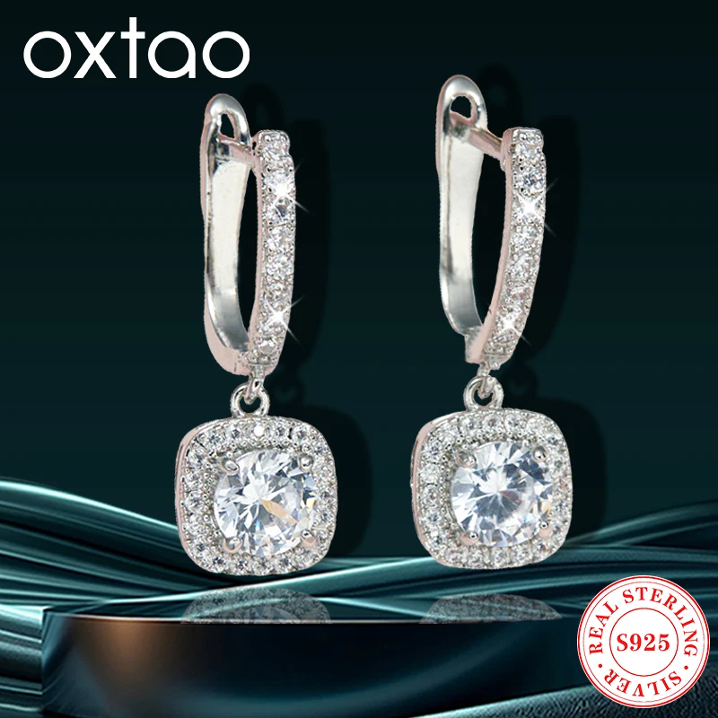 

Серьги-подвески OXTAO с квадратным муассанитом, модные ювелирные изделия 2026 года, из серебра 925 пробы, ослепительные, для помолвки, свадьбы, женские