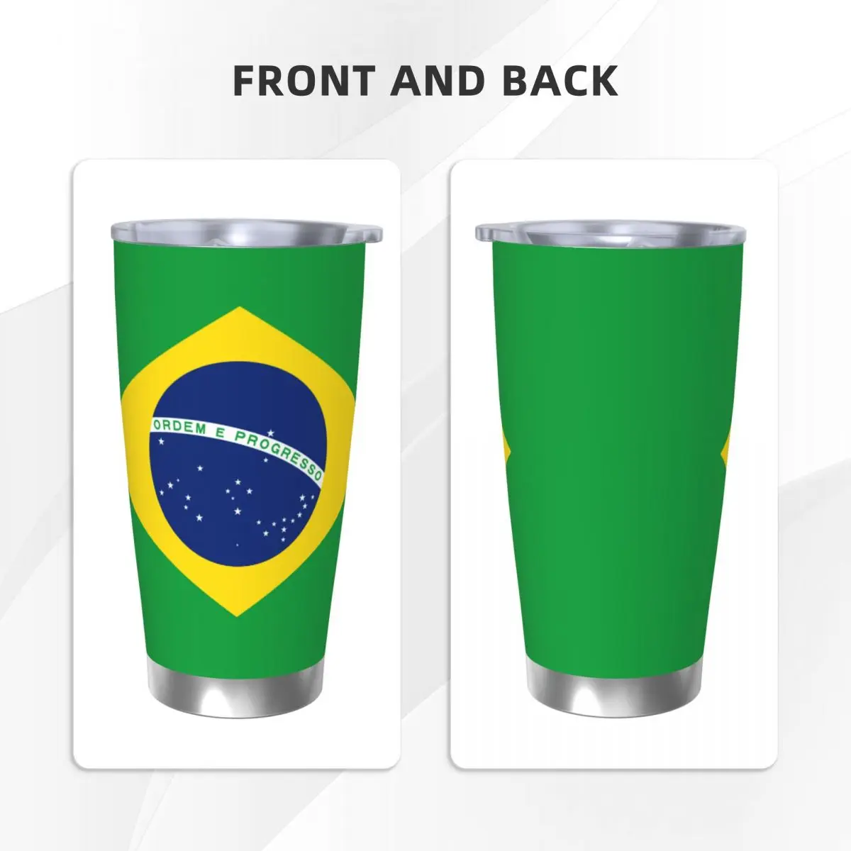 Brasil Tumbler Vacuum Insulated Brazilian Flag for Celebration Thermal Cup Stainless Steel Car Mug Spill Proof, 20oz