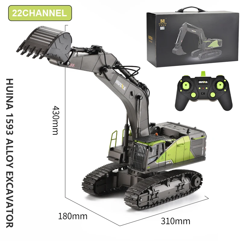 HUINA 1593 22CH RC Excavator Metal Alloy Engineering Crawler Tractor 2.4G Remote Control Car Rc Vehicle Toys 1/14 Scale Model