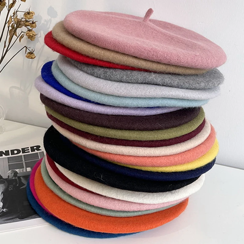 

French Berets Vintage Plain Beret Hats Warm Wool Spring Winter Warm Beanie Hat Women Girl Street Cap Winter Berets Women Men