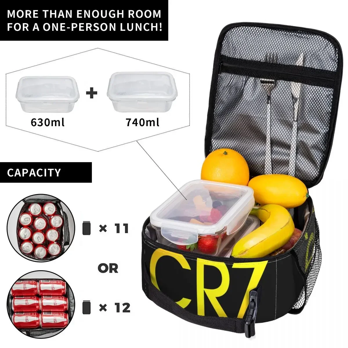 CR7 Football Ronaldo Piłka nożna Izolowana torba na drugie śniadanie Duży pojemnik na drugie śniadanie Torba termiczna Tote Lunch Box Szkolna torba