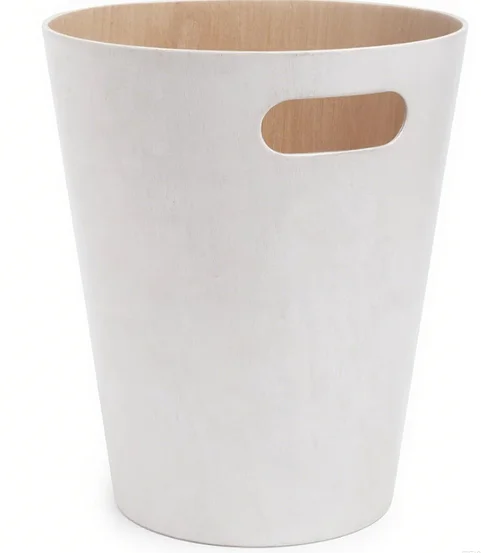 2 Gallon Modern Wooden Trash Can  White Wastebasket Recycling Bin for Home Office