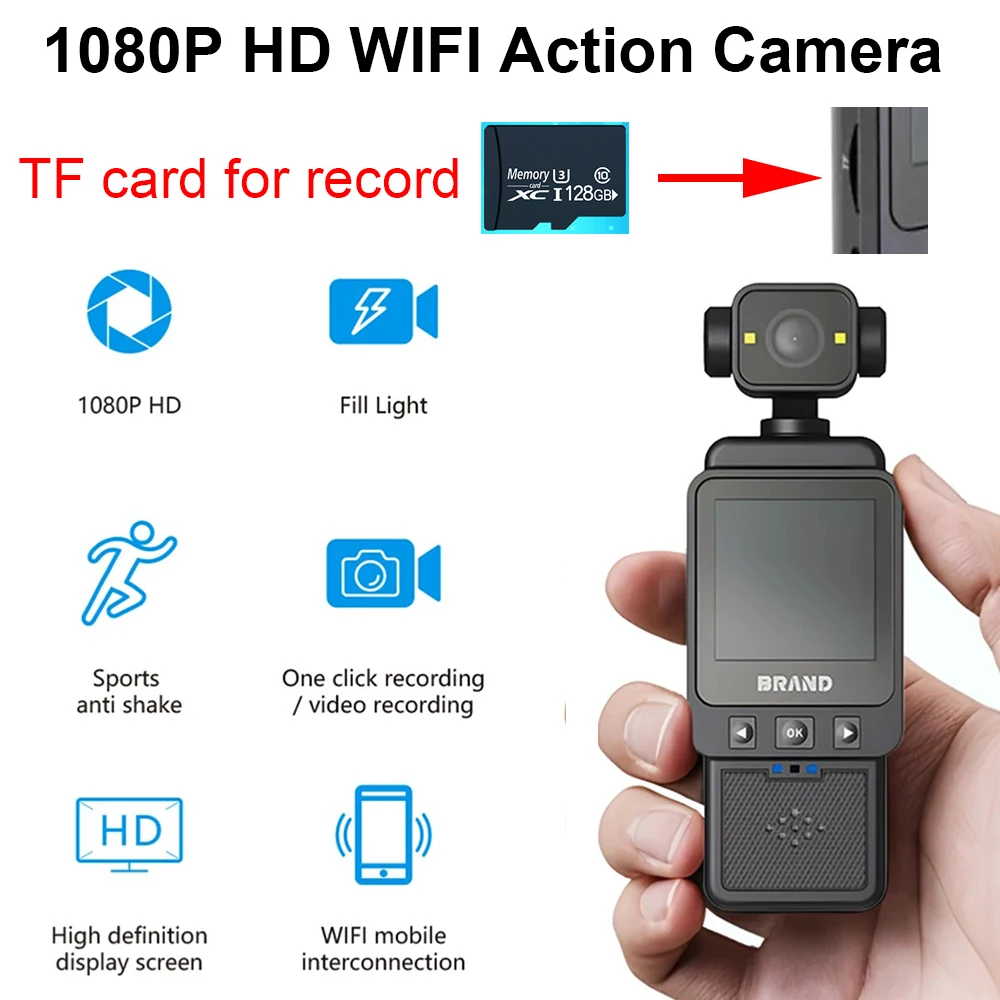 

1080P HD Wi-Fi экшн-камера для путешествий, водителя велосипеда, рекордер, портативная карманная спортивная камера для мотоцикла, пешего туризма, запись видеоблогов