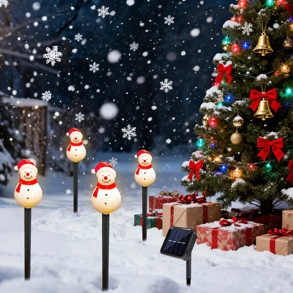 

4 шт./компл. Рождественский снеговик с красной шляпой, водонепроницаемая уличная лампа с 8 режимами для сада, двора, патио, вечеринки, рождественского декора