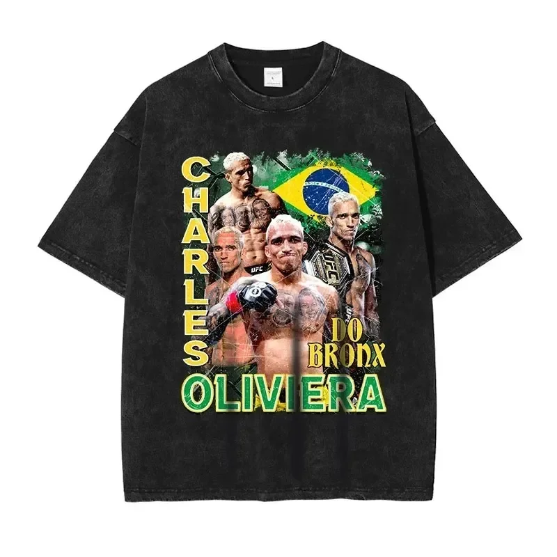 Charles Oliviera T Shirt UFC Fighting Champion Vintage Washed Short Sleeve Oversized T-shirt Harajuku Sweatshirts Tops Tees Men