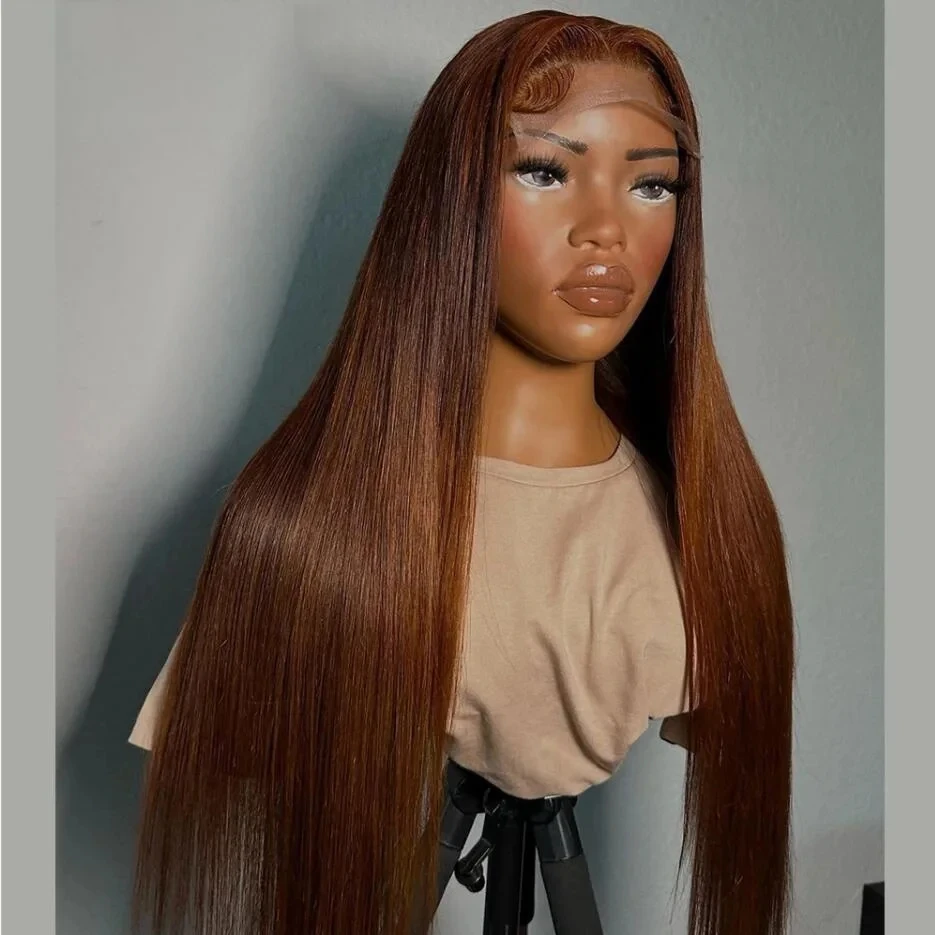 Perruque Lace Front Wig sans colle lisse et soyeuse, 26 pouces, perruque préplumée brune, douce et longue, densité 180, pour femmes noires, cheveux de bébé, degré de chaleur 03/3