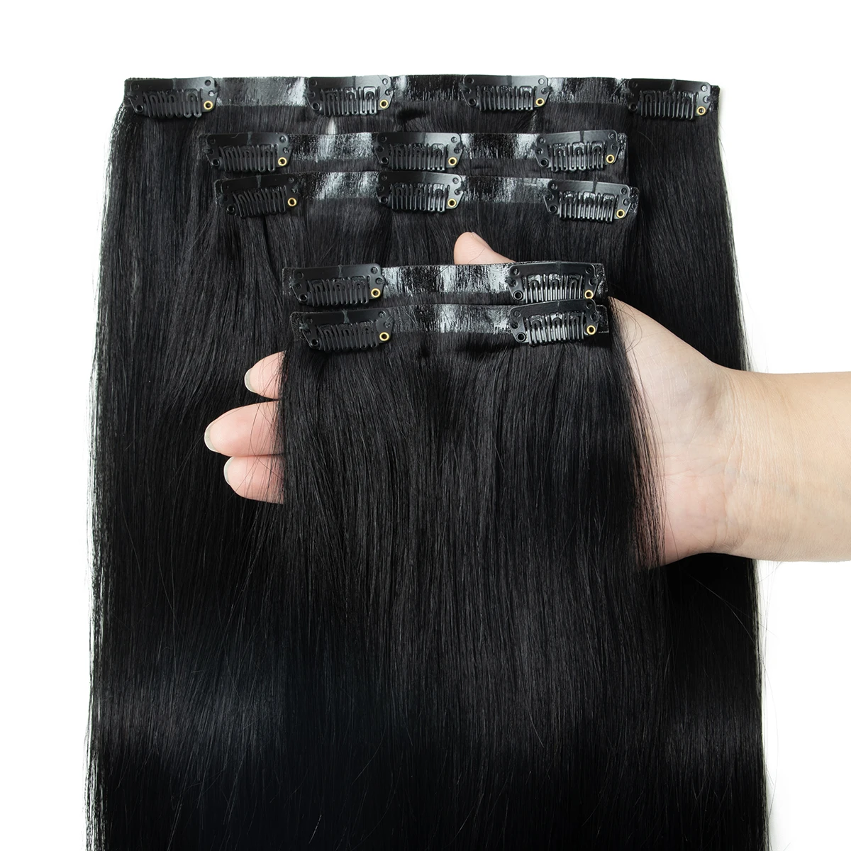 Onzichtbare dikke PU clip-in human hair extensions naadloze PU inslag tape clip op haar voor dik ruw haar 7PCS 12-24inch 100G-120G