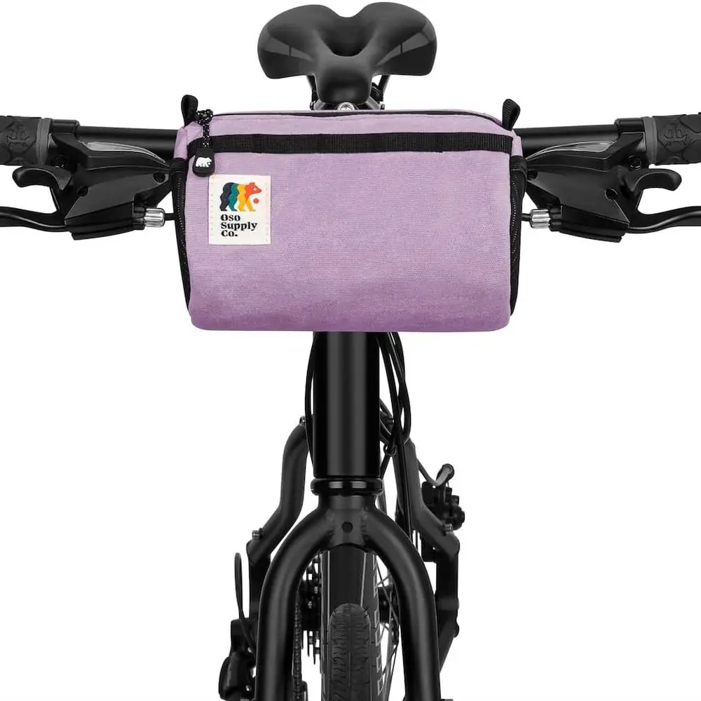 

Purple Waxed Canvas Bike Handlebar Bag: Waterproof, Quick Access, Side Pockets, Spacious for Cycling & Commuting