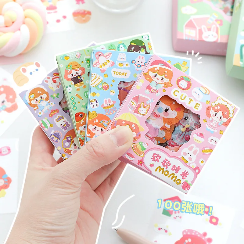 100 Sheets/box, Hand Account Tape Sticker Characters Cute Color Washi Tape Antique Hand Account Tool Material Set