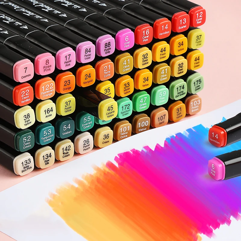 

24-168 цветов Набор алкогольных маркеров Двойной наконечник Зарисовка Рисование маркеров Анимация для Взрослые Дети Живопись Школьные принадлежности