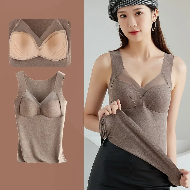 

Fall/Spring Plus Size Velvet Thermal Vest Women French Underwear Fixed Cup Latex Single Layer Sanding Heating Vest