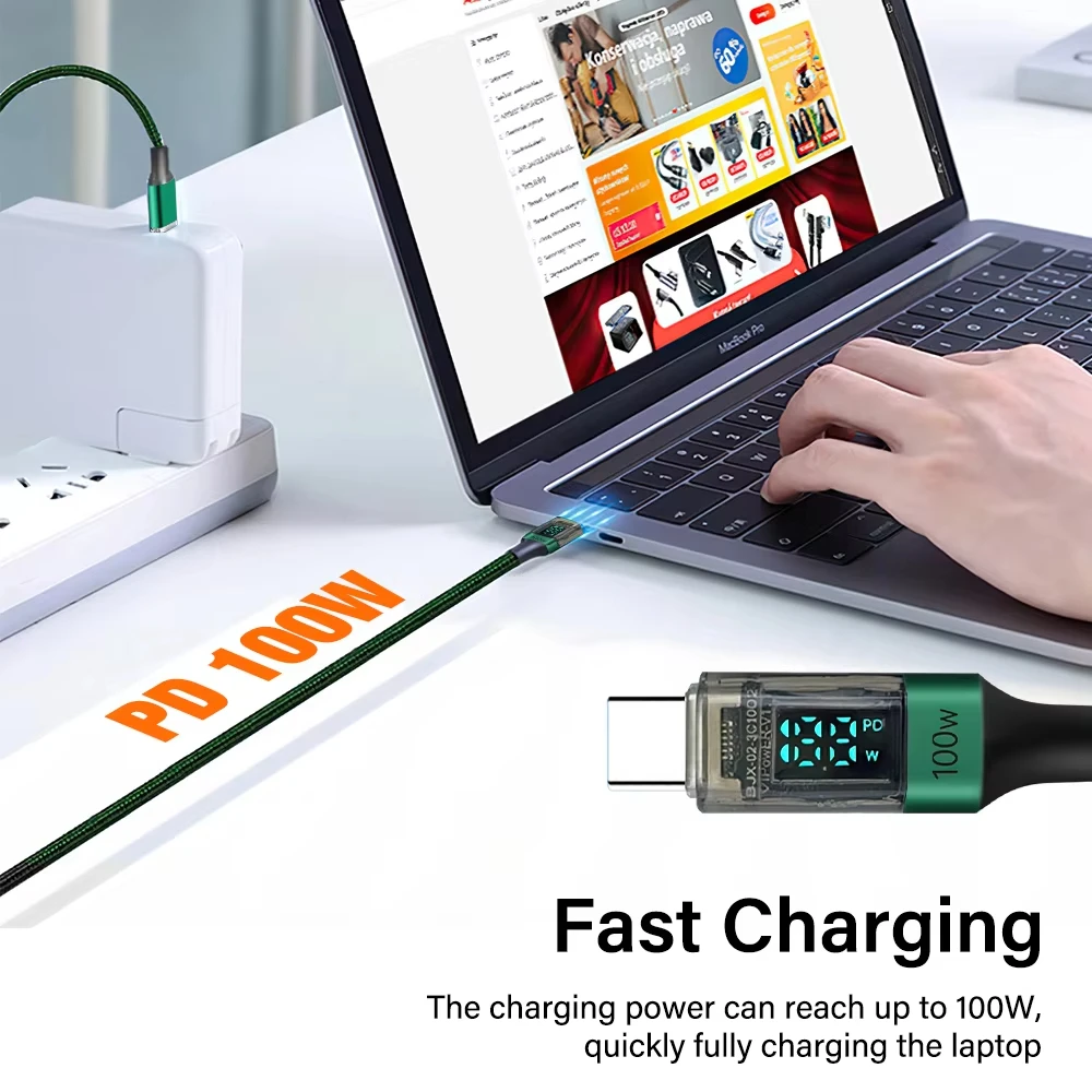 PD 100W 0.5M/1M/2M USB Type C To C Fast Charging Cable For iPhone 15 16 17 iPad Laptop Data Charger 6A Quick Charge LED Wire