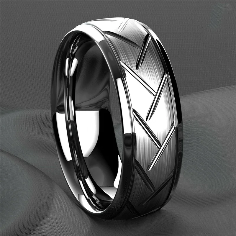 Modern 8mm Black Titanium steel Rings for Men Women Groove Multi-Faceted Stainless Steel Men Ring Wedding Band Jewelry Wholesale