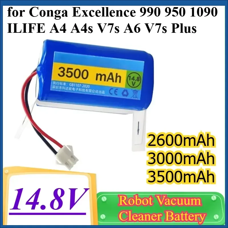 14.8V 3500mAh Rechargeable Battery Suitable for Conga Excellence 990 950 1090 ILIFE A4 A4s V7s A6 V7s Plus Robot Vacuum