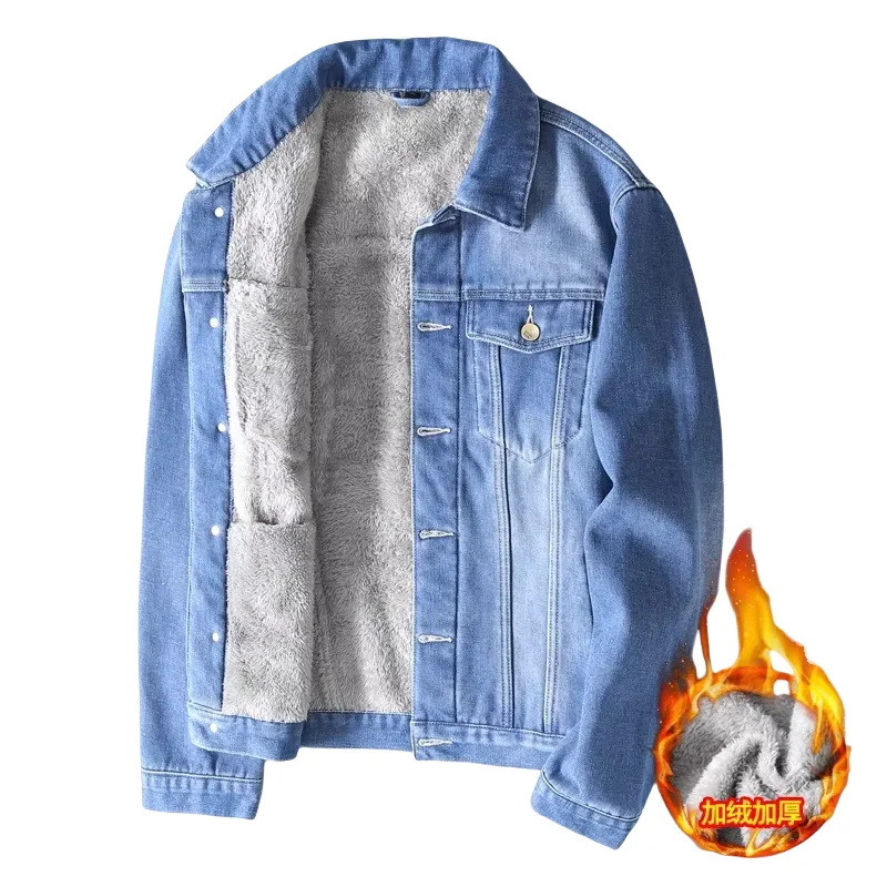 Winter Jean Jackets Lightblue Cowboy Outerwear Warm Denim Coats New Wool Liner Thicker Fleece Denim Jacket