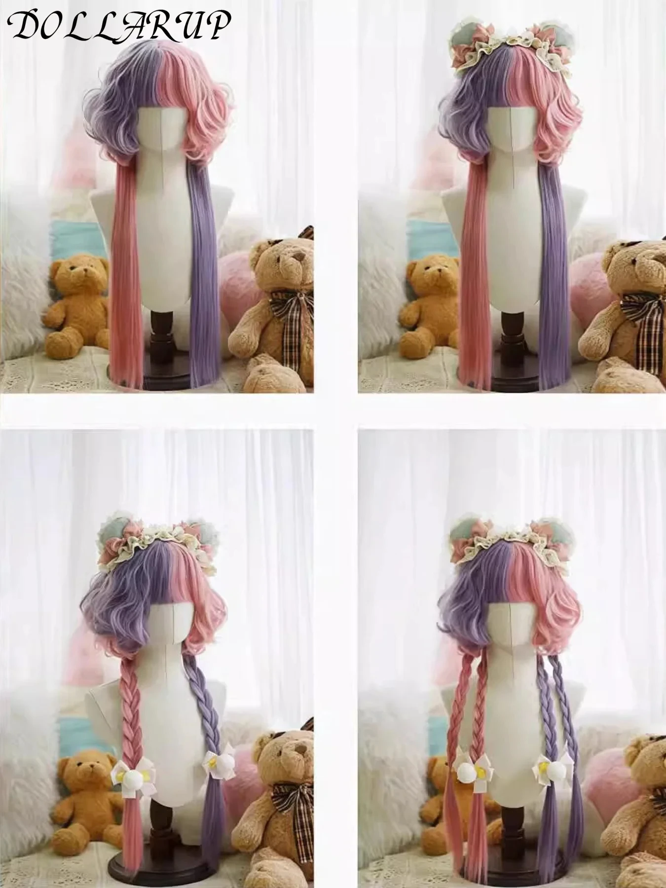 JKL شعر مستعار اصطناعي قنديل البحر لفة اللون محظورة طبعة طويلة لفة الشعر موضة أبيض وأسود أحمر بني وردي اللون مطابقة Loli #2