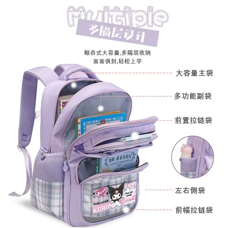 Sanrio grande capacidade schoolbag para meninas, mochila bonito para estudante, proteção da espinha infantil M