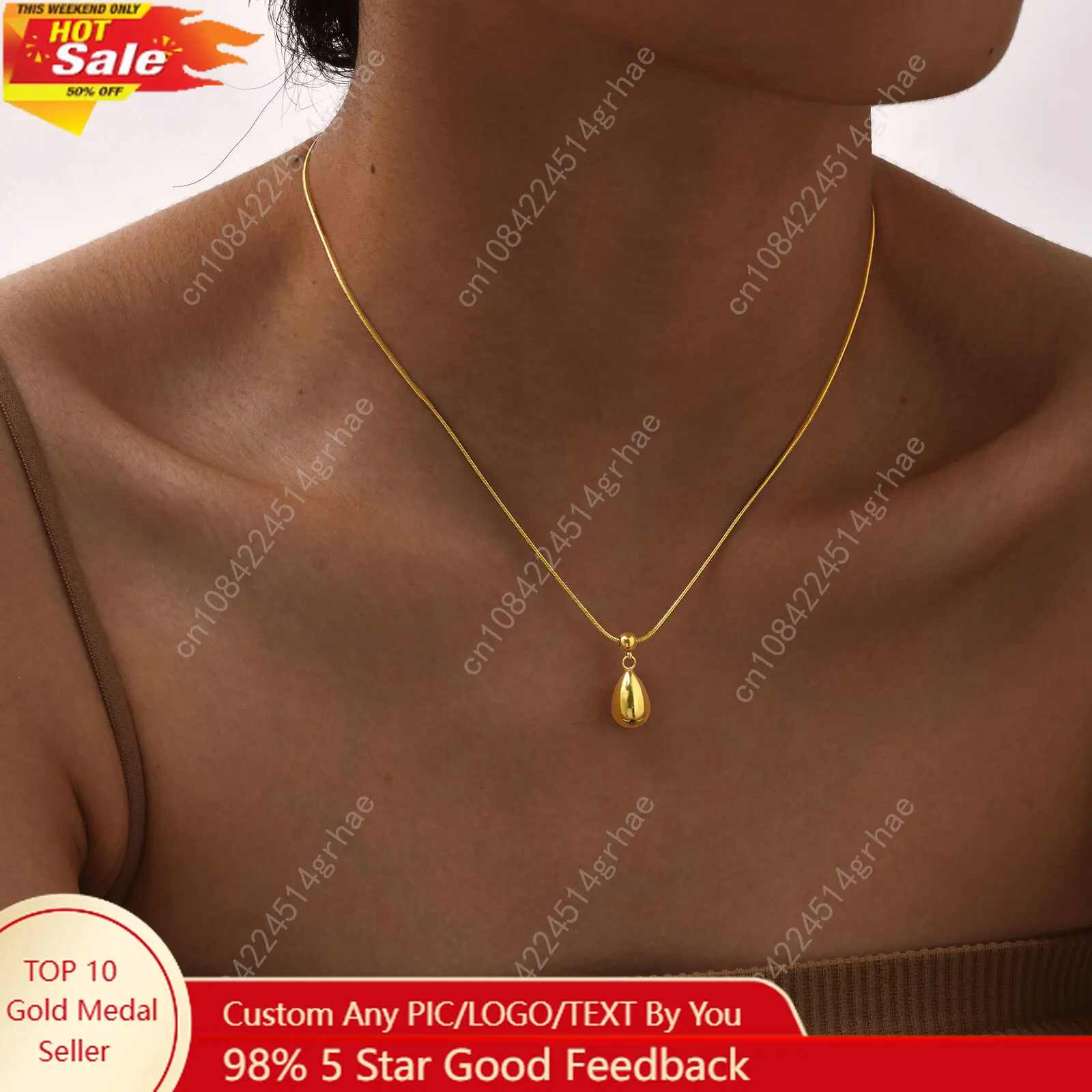 

Sliding Water Droplet Pendant Necklace for Women, Waterproof Tear Pendant Necklaces, Gold Plated Stainless Steel Jewelry