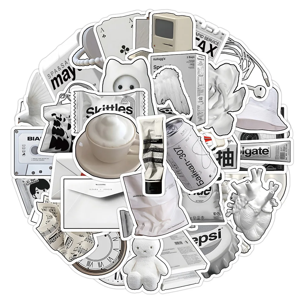 

60PCS Simple Ins Style Cartoon White Stickers Graffiti Decoration DIY Waterproof Skateboard Phone Laptop Fridge Wall Decals Gift