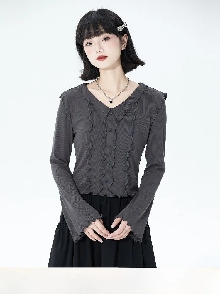 

Deep ey Stripe V-Ne Knitwear ort Sve Women's Base Layer Top Elastic Long Sve Boting irt Sweet Sle Slim Fit...