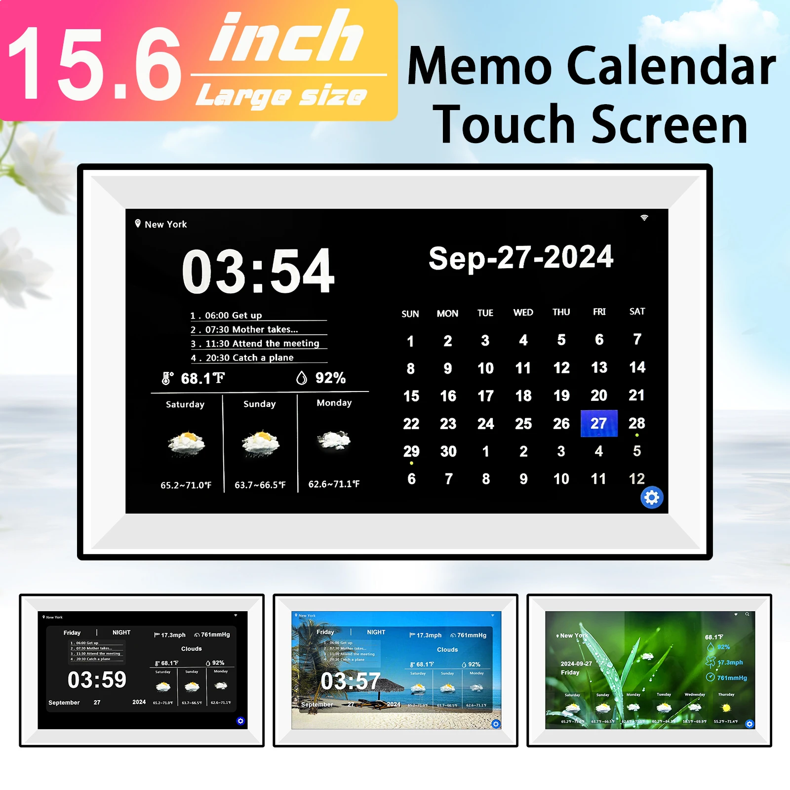 15.6 Inch Digital Calendar Touch Screen Smart Clock WIFI Family Memo Desktop Digital Calendar and Day Planner Medicine Calendar