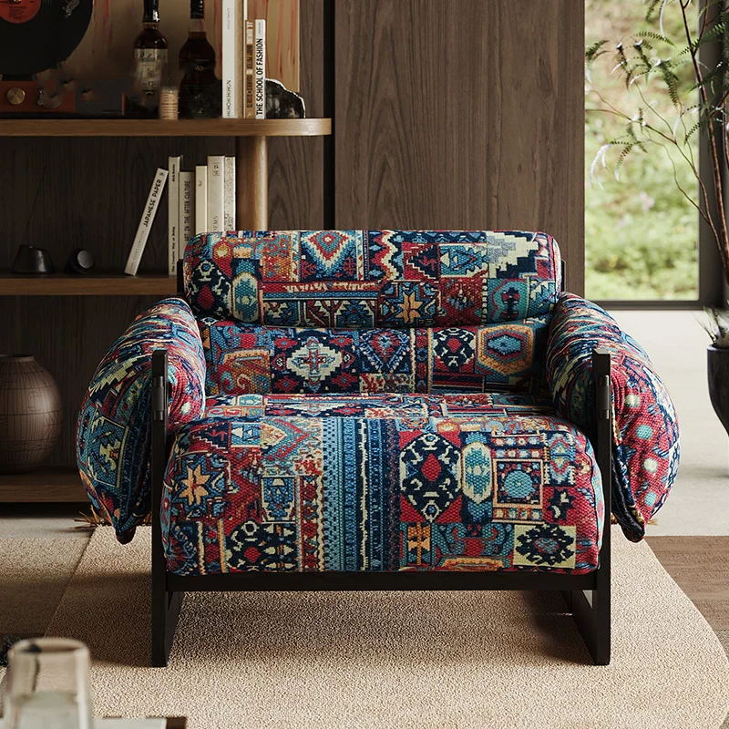 

Nordic Woodensingle Sofa Jersey Chair Retro High-End Designer Fabric Living Room Balcony Leisure Chair